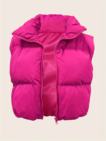 Stylish High Neck Sleeveless Vest Coat - Zip-Up, Casual, Solid Color, Women's Outerwear - Perfect for Daily Wear, Travel, and Outdoor Activities