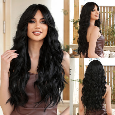28 Inch Long Curly Wavy Hair Cut Wig Mid Cut Bangs Synthetic Fiber Hair For Women Perfect For Any Occasion