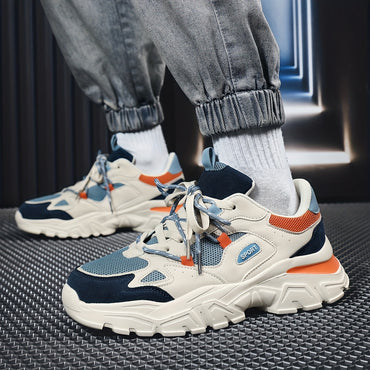 Men's Knit Breathable Chunky Shoes, Casual Lace Up Comfy Soft Sole Sneakers For Outdoor Activities, Spring And Summer, men's footwear