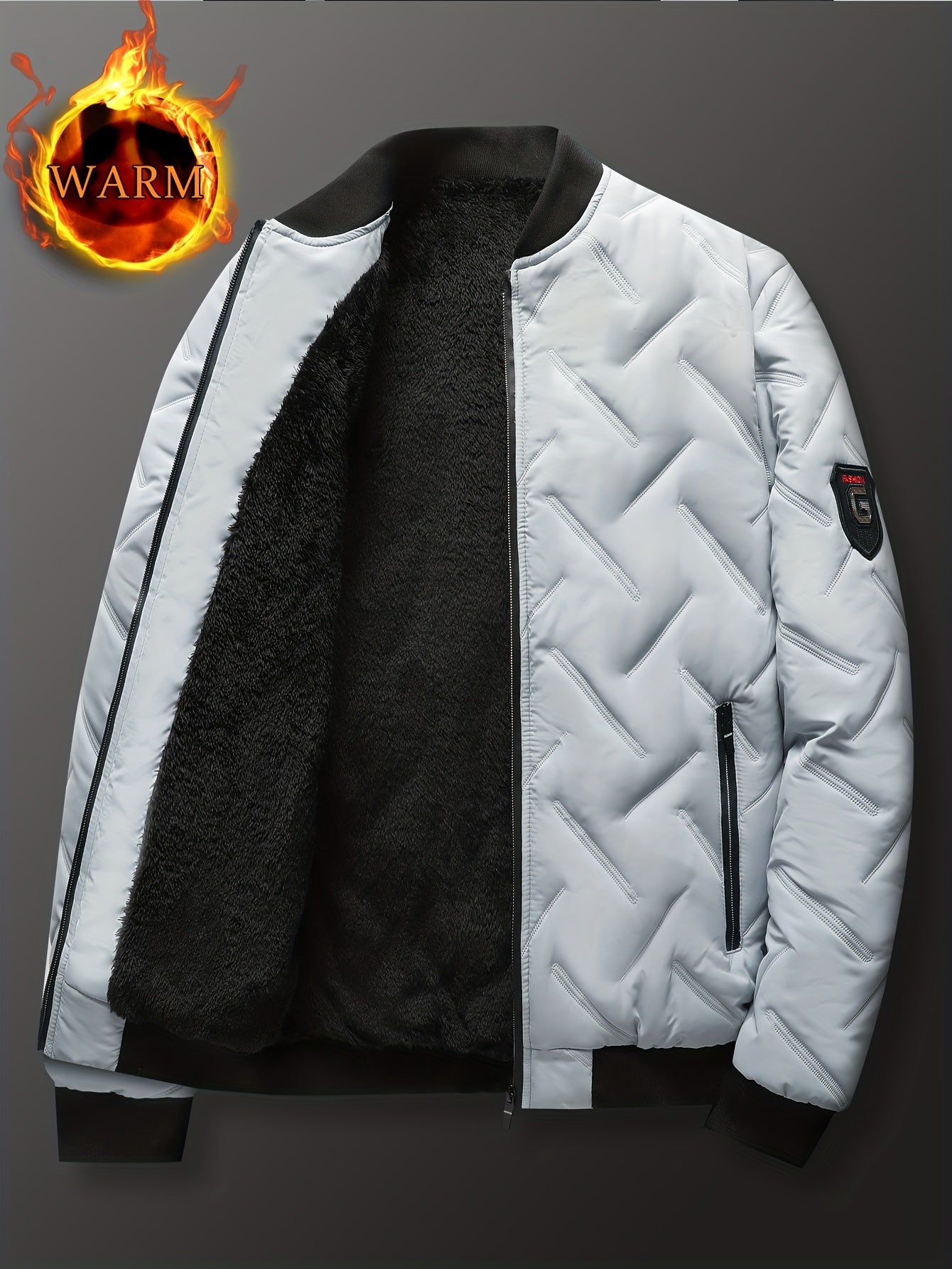Men's Regular Fit Solid Color Sherpa Lined Varsity Jacket, Casual Fleece Lined Baseball Jacket Coat for Winter Autumn