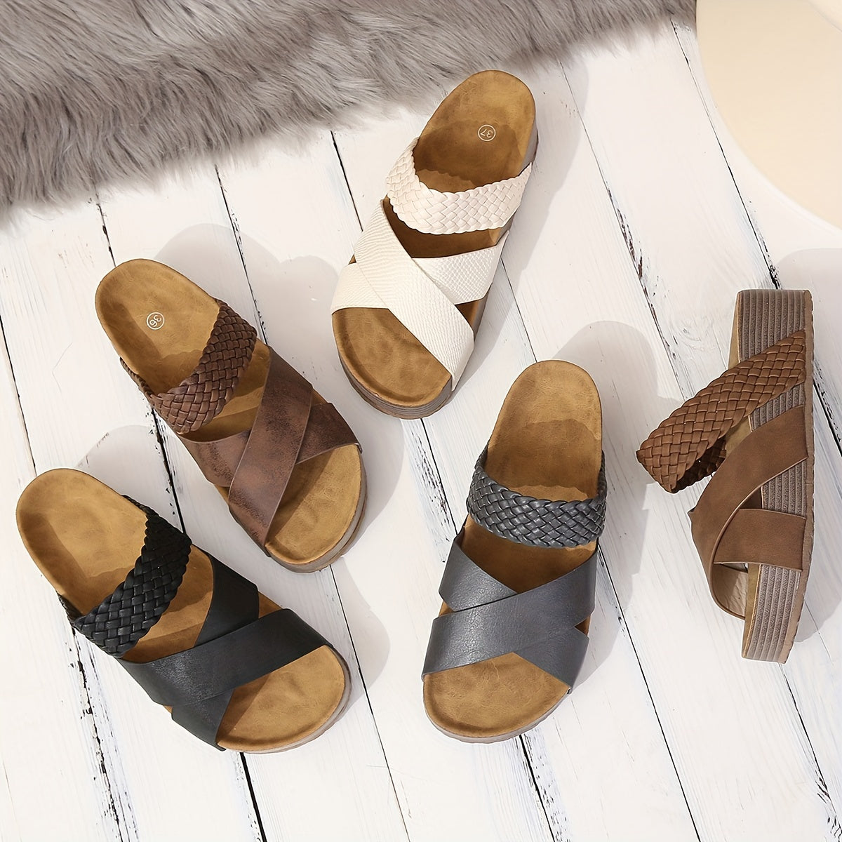 Women's Braided Cross Strap Platform Slides - Comfy Open Toe Sandals for Casual Summer Beach Outings, Breezy Outdoor Wear