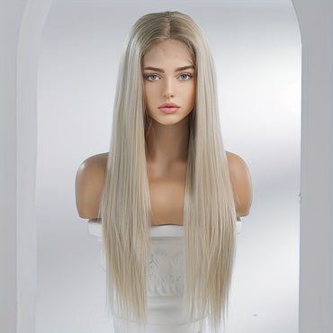 Luxurious 28-Inch Ombre Blonde to Brown Lace Front Wig - High-Quality Heat-Resistant Synthetic Fiber, Easy to Wear & Comfortable Fit for Music Festivals, Parties, Weddings, Holidays & Graduations - Natural-Looking Straight Ha