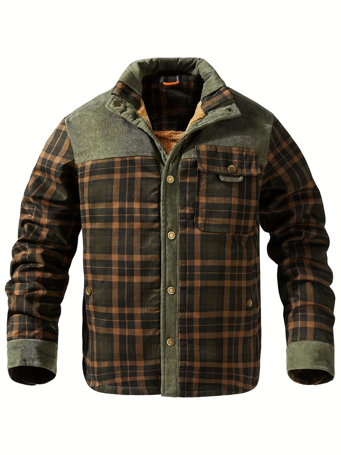 Men's Trendy Thermal Cotton Jacket, Mature Stylish Lapel Button Up Coat For Winter Outdoor Events