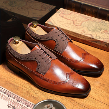 Classic Wingtip Longwing Brogues Derby Shoes - Ultra Comfy, Non-Slip, Durable Rubber Soles, Breathable Lining, Office-Ready, Men's Footwear for Formal Occasions