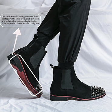 Men's Rivet Faux Leather Slip-On Chelsea Boots, Fashion Faux Leather Round Toe Ankle Boots, Men's Footwear