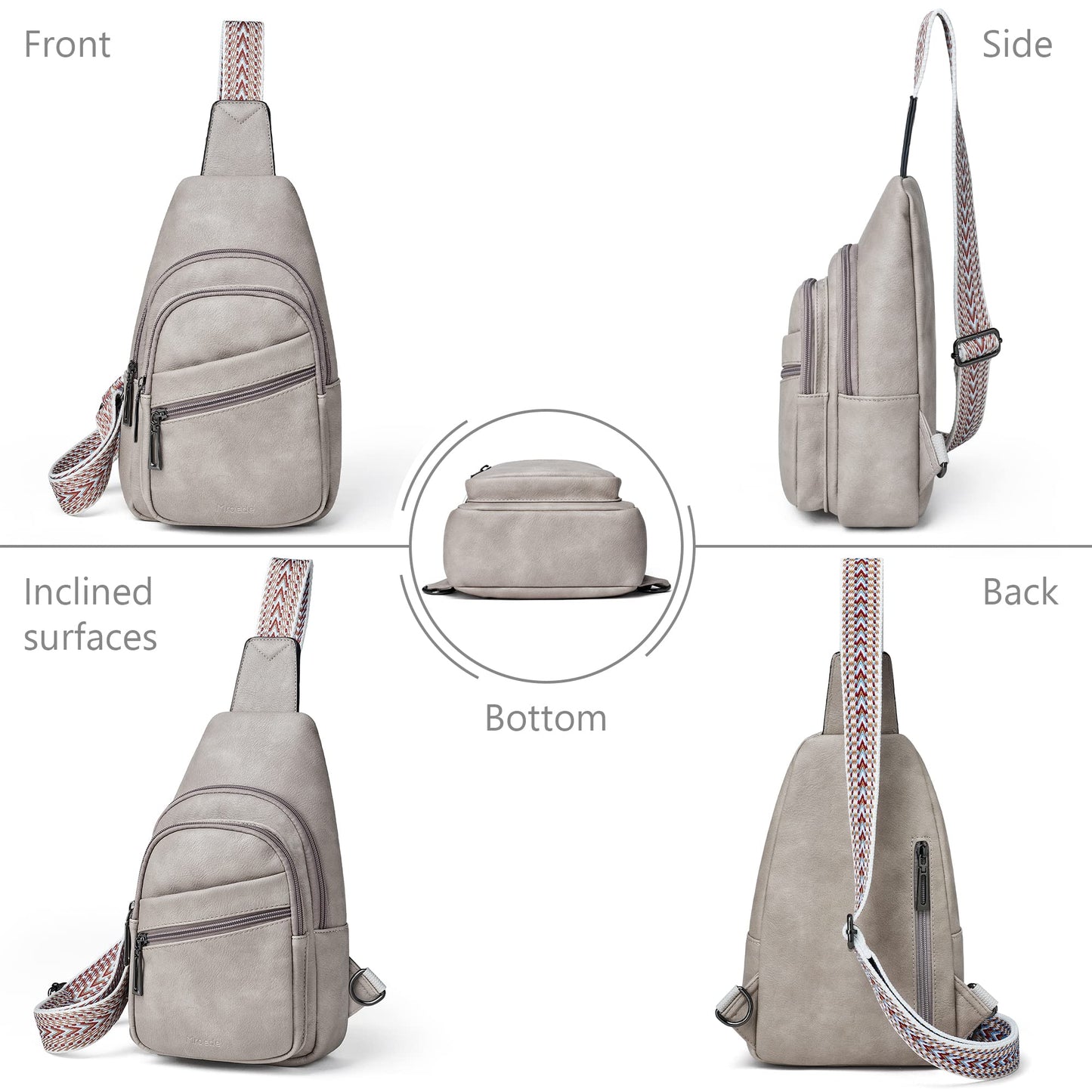 Mroede Sling Bag Crossbody Bags for Women 5 Pockets, Fanny Packs for Women Chest Bag for Work Shopping