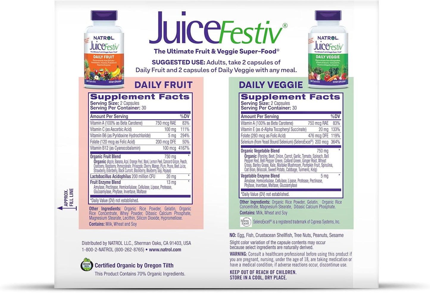 Natrol Juice Festiv Body Health Daily Fruit & Veggie -120 Capsules