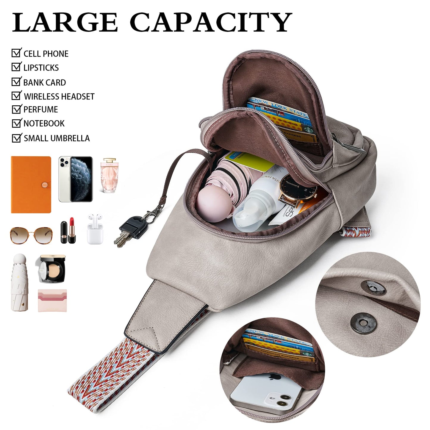 Mroede Sling Bag Crossbody Bags for Women 5 Pockets, Fanny Packs for Women Chest Bag for Work Shopping