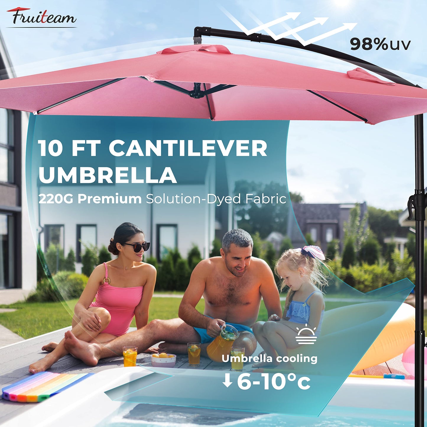 FRUITEAM 10ft Patio Umbrella Fade-resistant Offset Hanging Umbrellas, Large Market Umbrella UV Protection, Outdoor Umbrella with Ventilation for Backyard, Deck, Garden