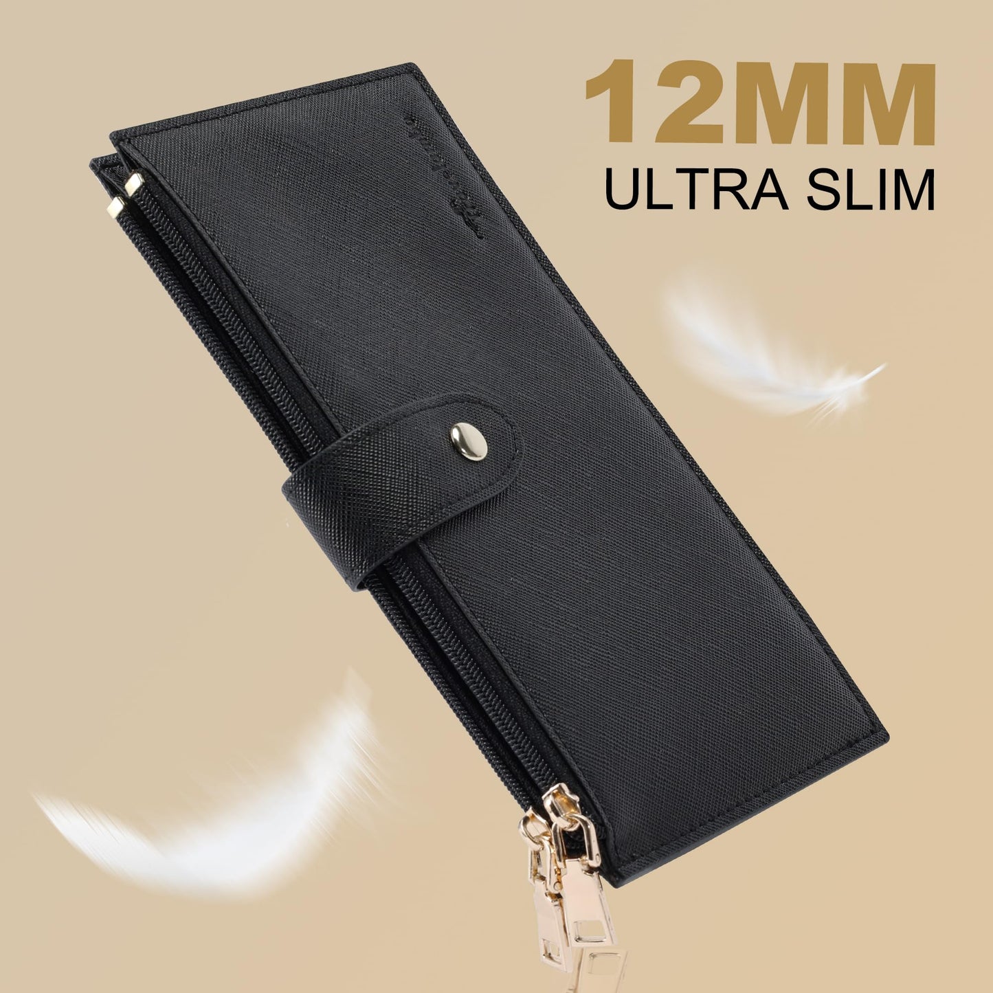 Travelambo Wallet Women RFID Blocking Bifold Multi Card Wallet Case with Zipper Pocket RFID Wallet Women (Black)