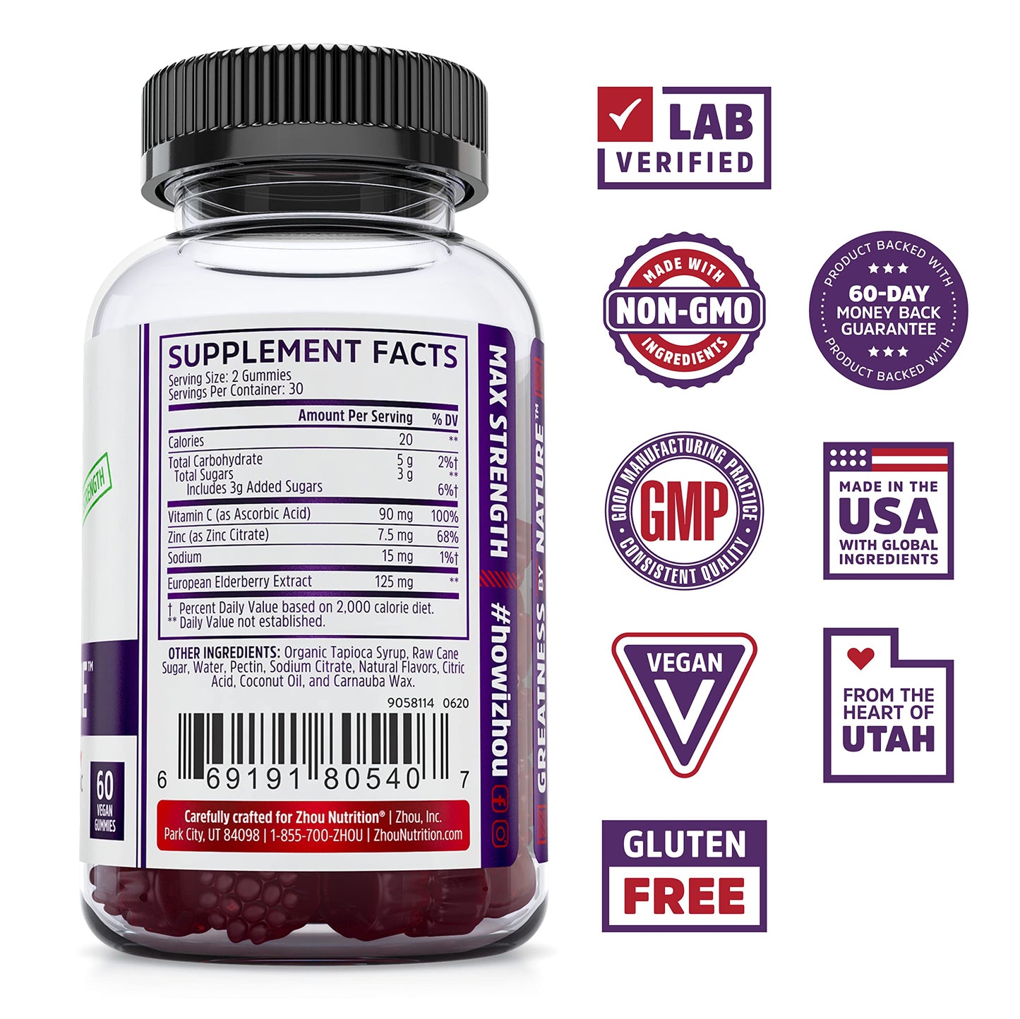 ZHOU Nutrition Elderberry Gummies Immune Support Bundle with Vitafusion Vitamin B12 Gummies Energy Metabolism Support, 60 and 90 Count