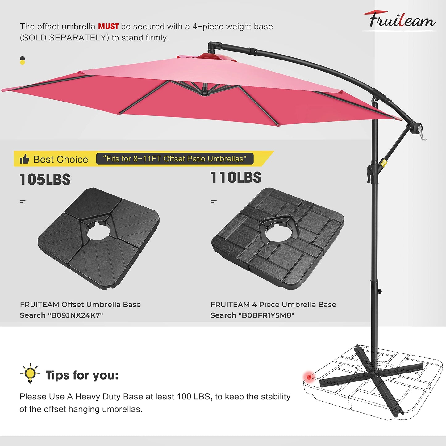 FRUITEAM 10ft Patio Umbrella Fade-resistant Offset Hanging Umbrellas, Large Market Umbrella UV Protection, Outdoor Umbrella with Ventilation for Backyard, Deck, Garden