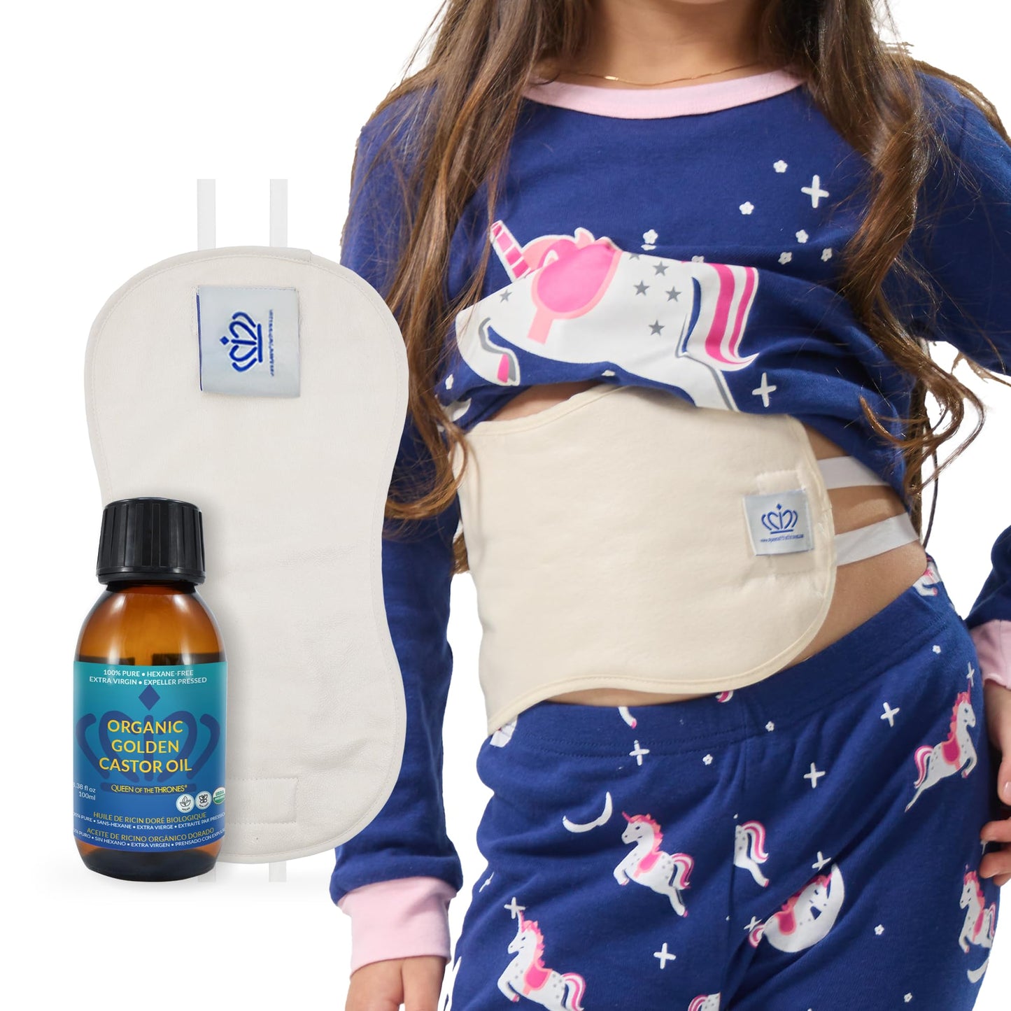 QUEEN OF THE THRONES Kids Castor Oil Pack - Organic Cotton Flannel (3.38oz Organic Castor Oil Included)