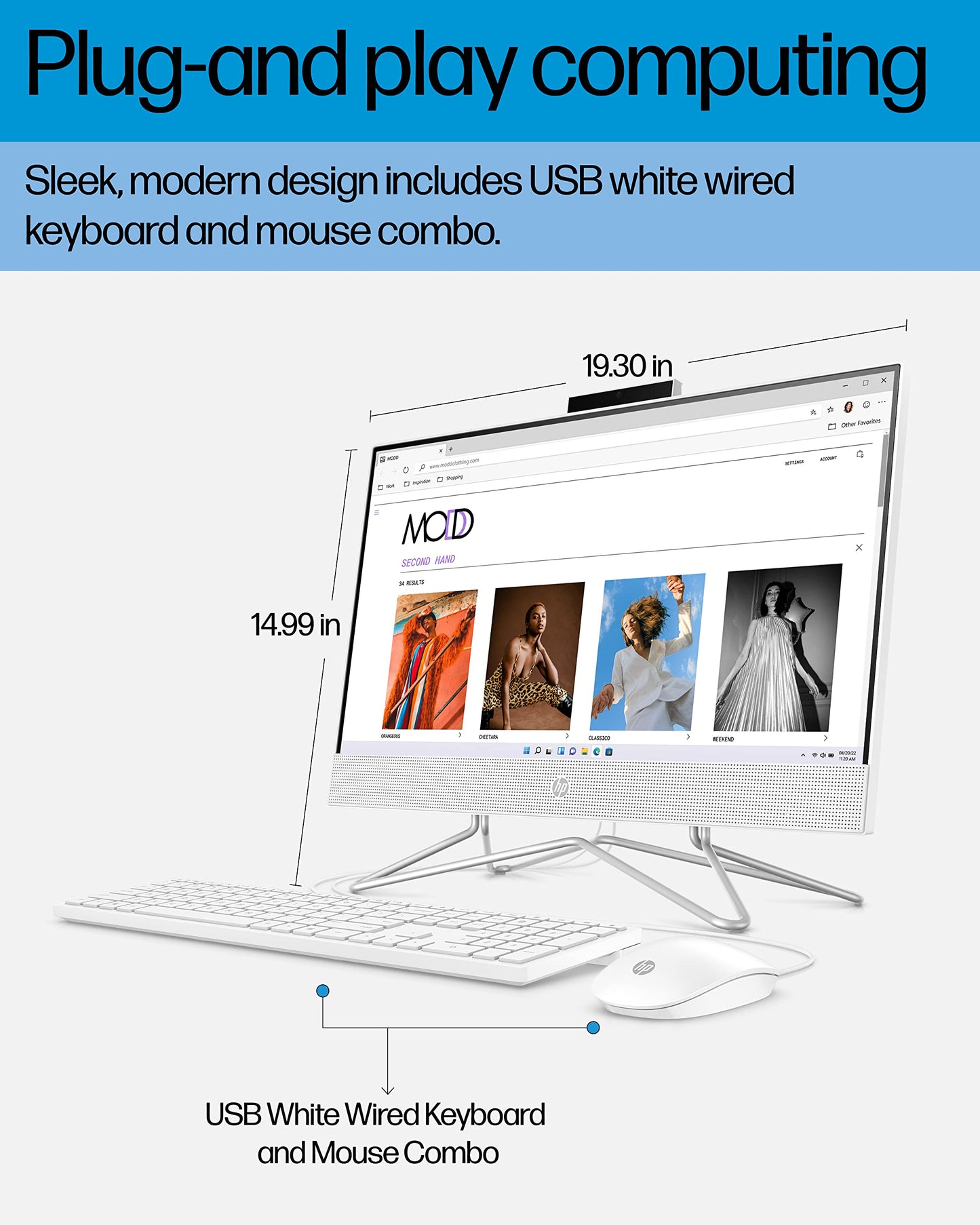 HP All-in-One PC Desk Computer, 21.5" Full HD Micro-Edge Display, AMD Ryzen 3 Processor, AMD Radeon Graphics, 8 GB SDRAM, 256 GB SSD, Windows11 Home OS, MU-MIMO, Bluetooth, and Wi-Fi (22-dd0032, 2022)