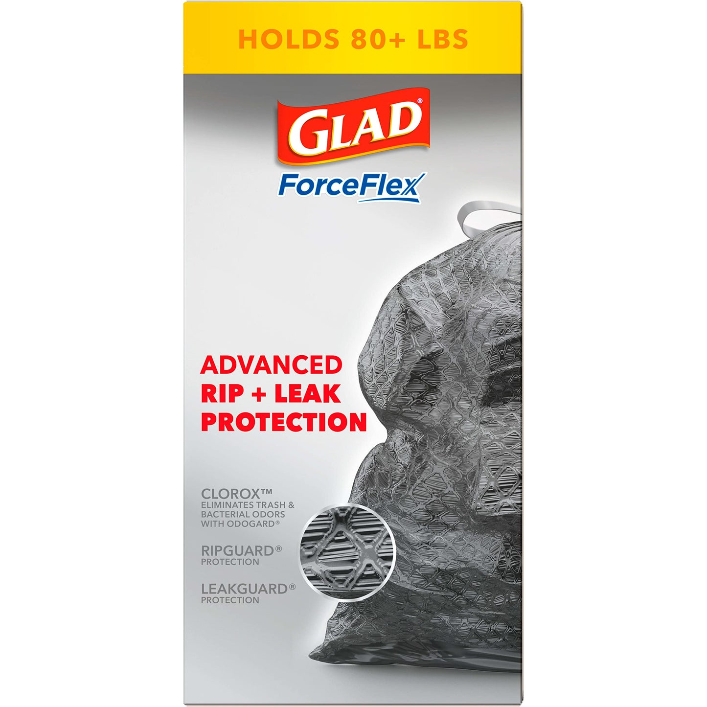 Glad Trash Bags, Large Drawstring Garbage Bags ForceFlex with Clorox, 30 Gallon, Mountain Air, 25 Count