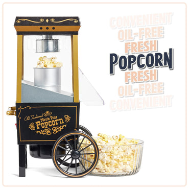 Nostalgia Old-Fashioned Hot Air Popcorn Paker, 12 Cup Vintage Tabletop Popcorn Machine with Measuring Cap for Home, Parties, Movie Night, and Kids, 12 Cup, Black
