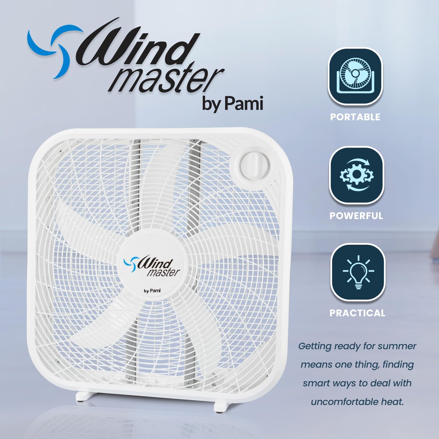 PAMI 20” High-Performance Box Fan - Portable Floor Fan With 3 Speed Levels & Carry Handle- Cooling Air Flow Technology Standing Room Fan- Electric Cooling Fan For Bedroom Home Dorm Office, White