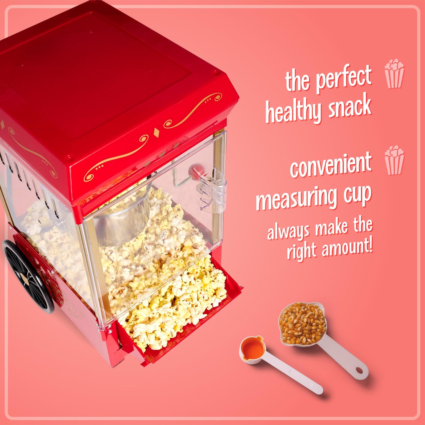 Nostalgia Popcorn Maker Machine - Professional Tabletop With 2.5 Oz Kettle Makes Up to 10 Cups - Vintage Popcorn Machine Movie Theater Style - Red