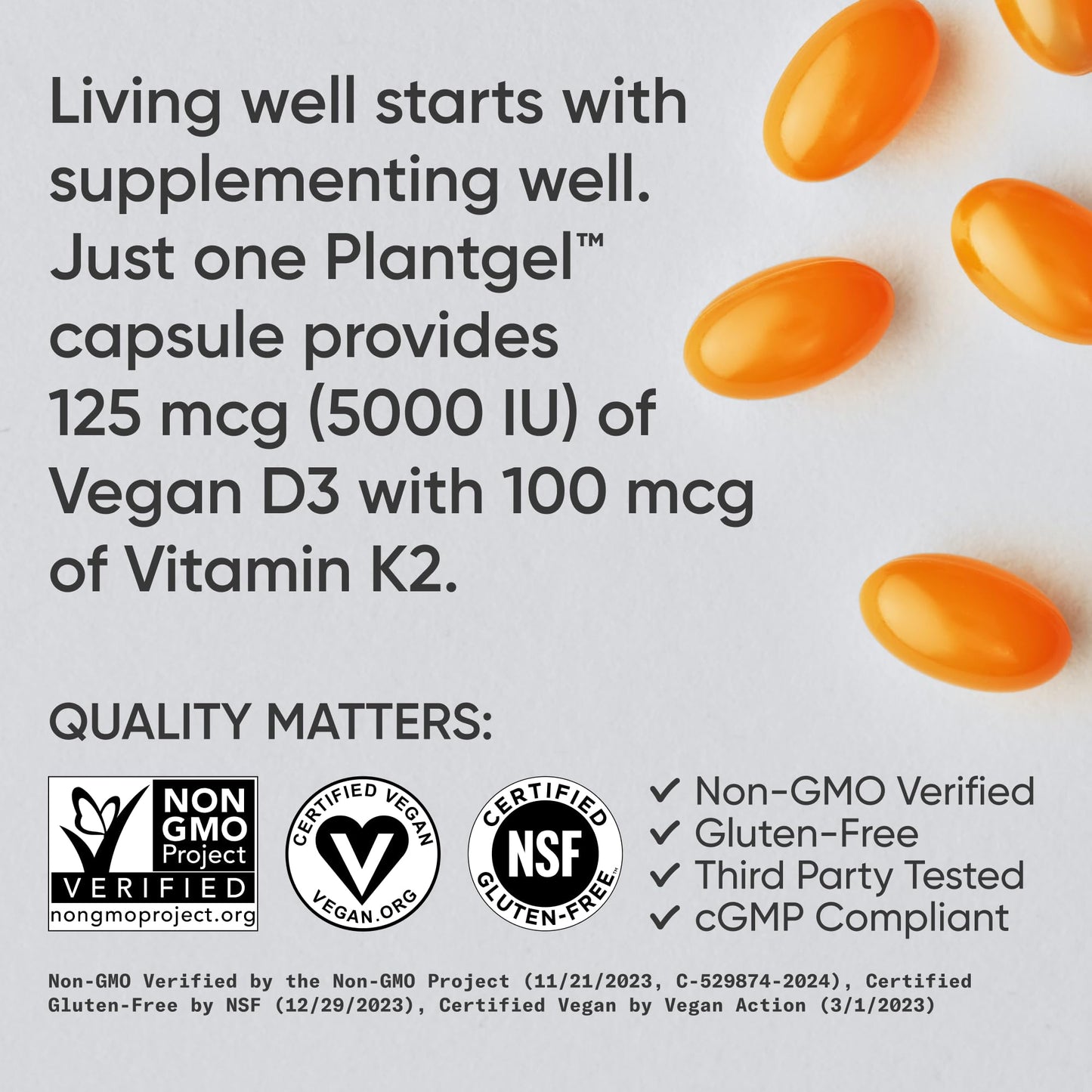 Sports Research Vegan Vitamin D3 + K2 Supplement with Organic Coconut Oil - 5000iu Vitamin D with 100mcg Mk7 Vitamin K - Supports Calcium for Stronger Bones & Immune Health - 30 Softgels for Adults