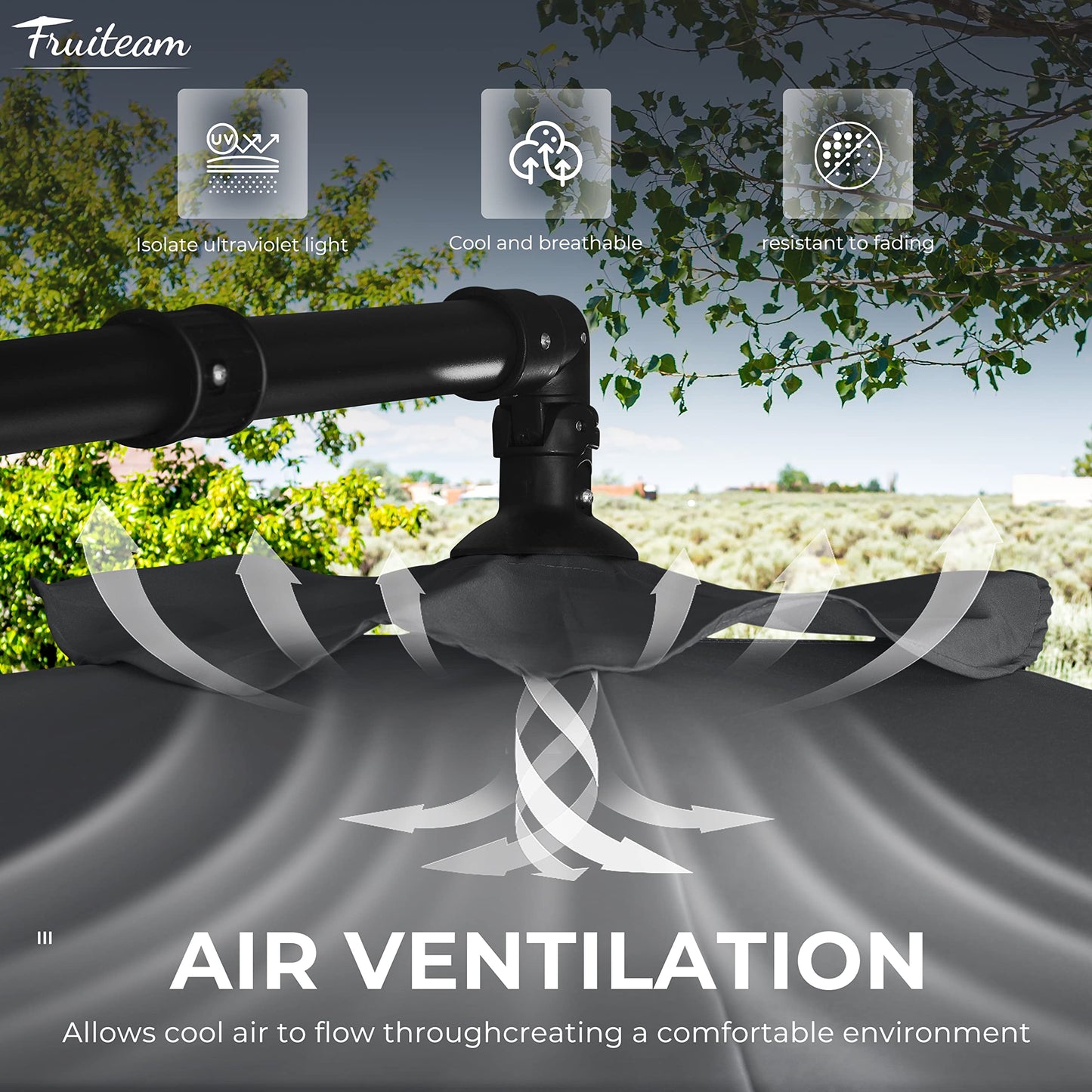 FRUITEAM 10FT Patio Offset Umbrellas Cantilever Umbrella, Large Hanging Market Umbrella Large with Crank, Waterproof UV Protection Outdoor Umbrella with Ventilation for Backyard/Garden