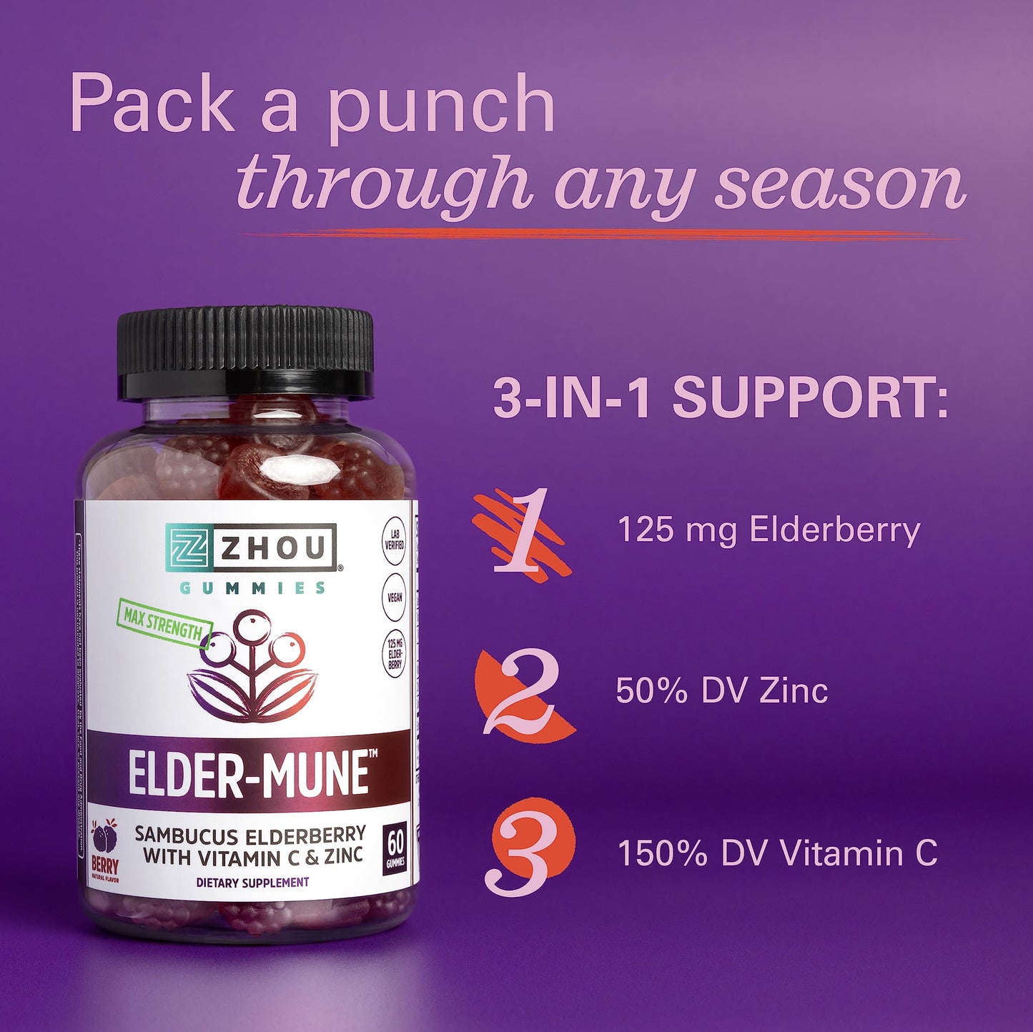 ZHOU Nutrition Elderberry Gummies Immune Support Bundle with Vitafusion Vitamin B12 Gummies Energy Metabolism Support, 60 and 90 Count