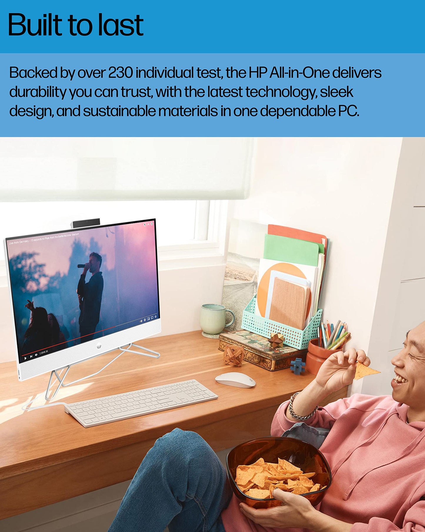 HP All-in-One Bundle PC, 23.8" FHD Micro-Edge Touchscreen Display, AMD Ryzen 5 processor, AMD Radeon Graphics, 12 GB RAM, 512 GB SSD, Windows 11 Home OS, Wi-Fi (24-cb1142, 2022)