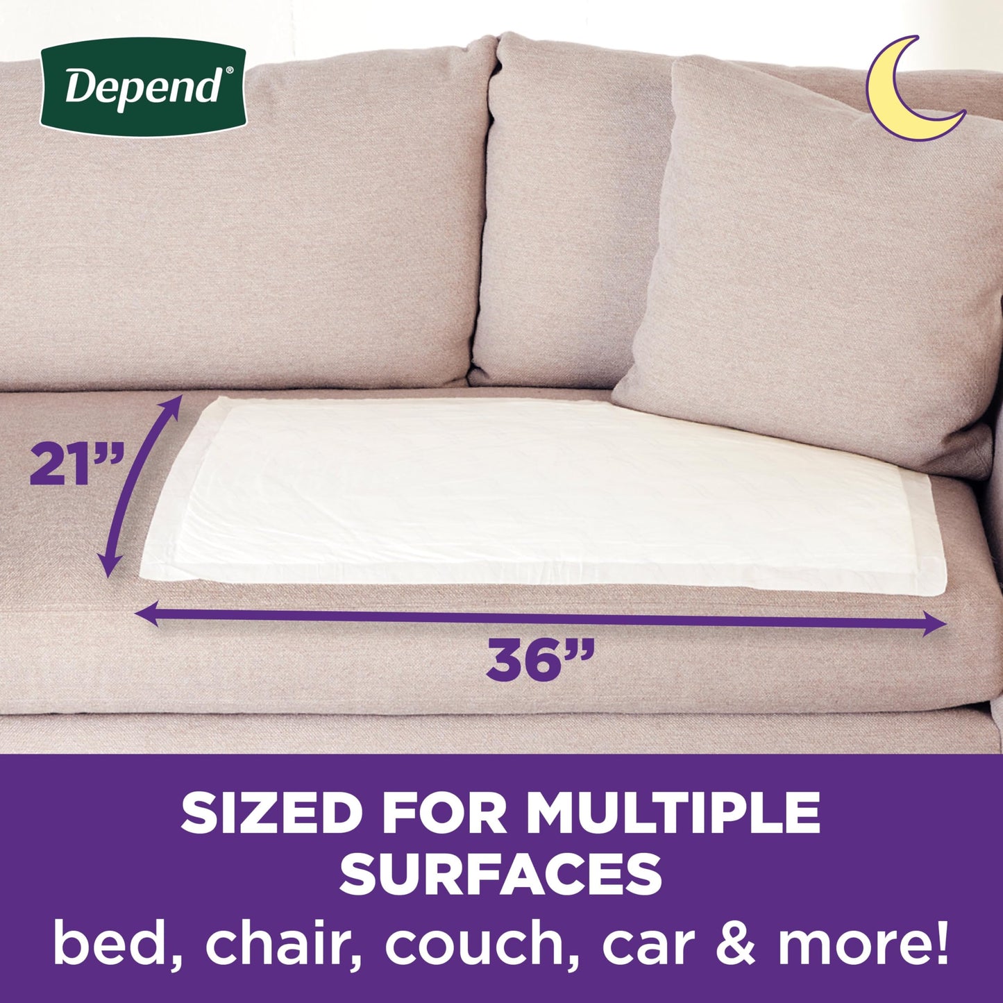 Depend Underpads - Disposable Incontinence Bed Pads, Triple Layer Absorbency for Adults, Kids, and Pets, Slip Resistant, 36"x 21", 48 Count (4 Packs of 12) (Packaging May Vary)