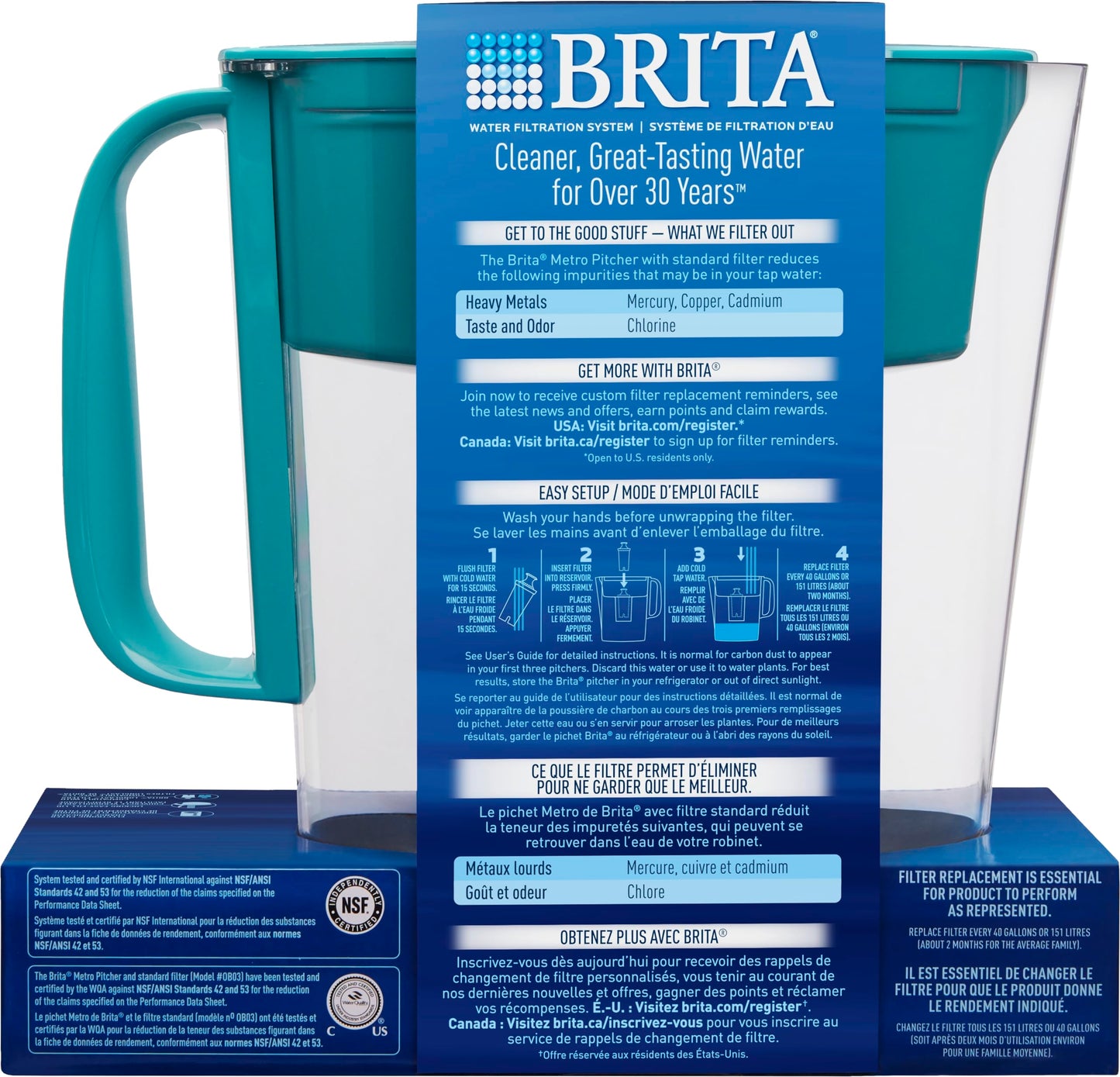 Brita 6 Cup Water Filter Pitcher with 1 Standard Filter, Metro, Turquoise (Package May Vary)