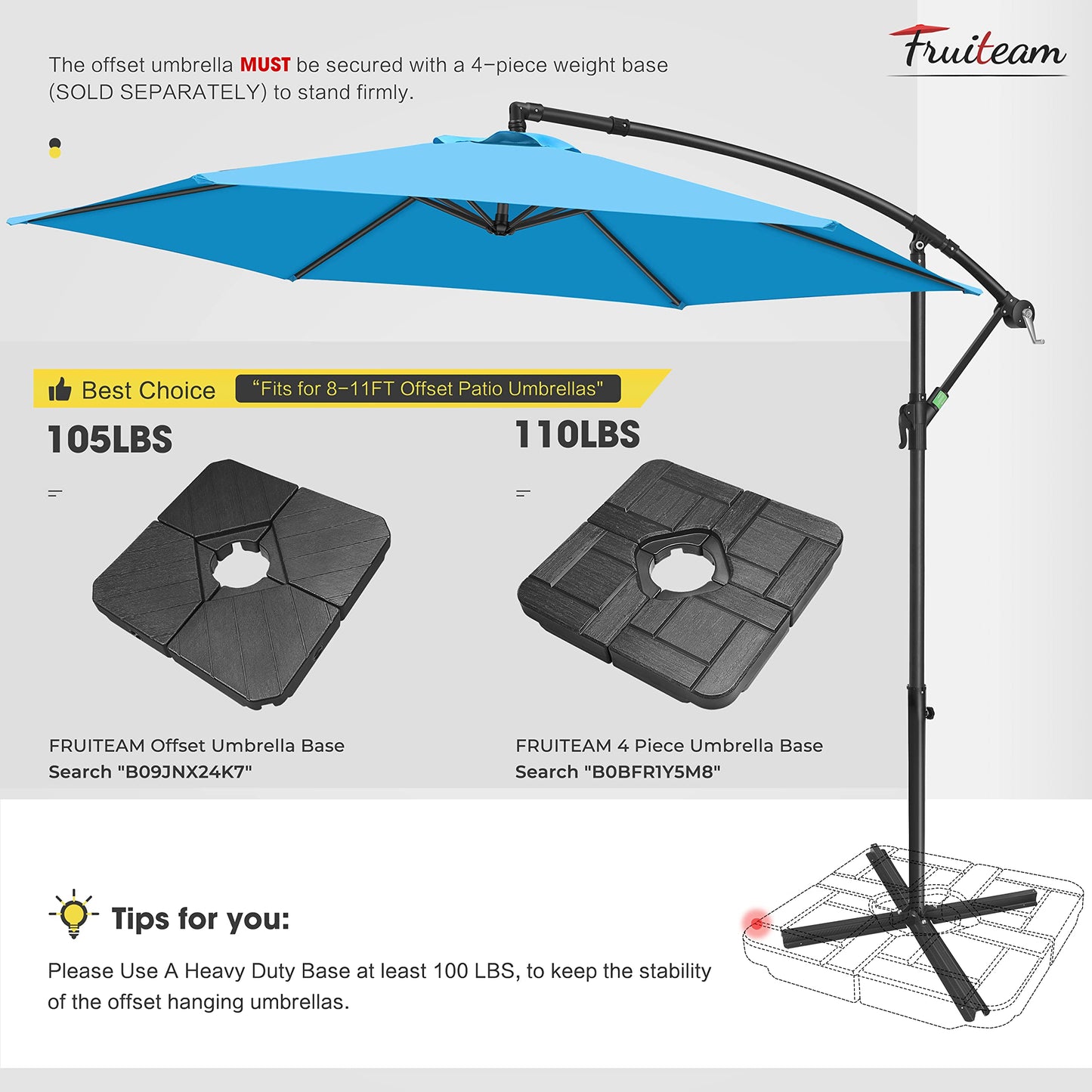FRUITEAM 10FT Patio Offset Umbrellas Cantilever Umbrella, Large Hanging Market Umbrella Large with Crank & Cross Bar, Waterproof UV Protection Outdoor Umbrella with Ventilation for Backyard/Garden…