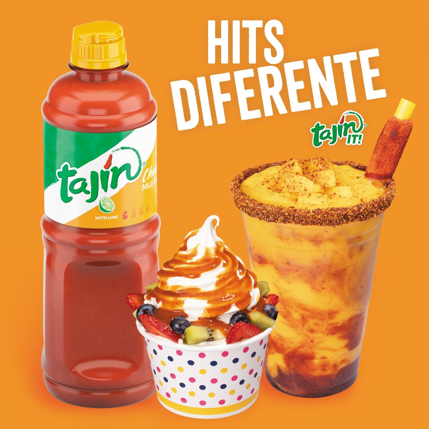 Tajin Fruity Chamoy Sauce 15.38oz and Mild Hot Sauce 15.38oz Bundle 2 double packs (Pack of 4)