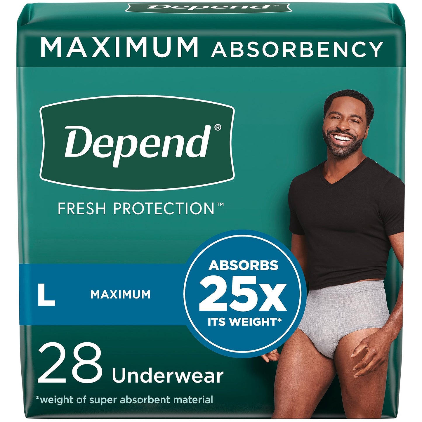 Depend Fresh Protection Adult Incontinence Underwear for Men (Formerly Depend Fit-Flex), Disposable, Maximum, Large, Grey, 28 Count, Packaging May Vary
