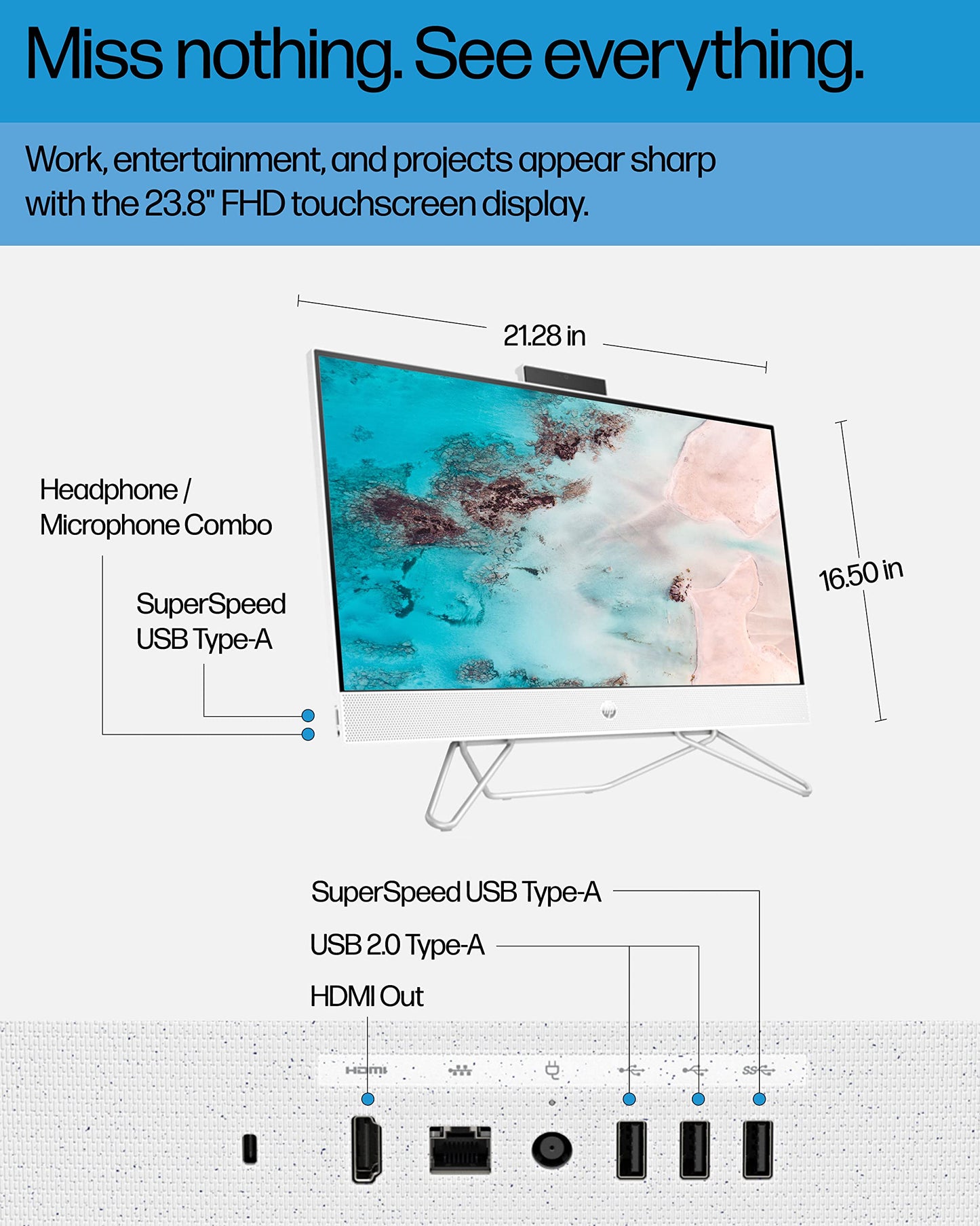 HP All-in-One Bundle PC, 23.8" FHD Micro-Edge Touchscreen Display, AMD Ryzen 5 processor, AMD Radeon Graphics, 12 GB RAM, 512 GB SSD, Windows 11 Home OS, Wi-Fi (24-cb1142, 2022)
