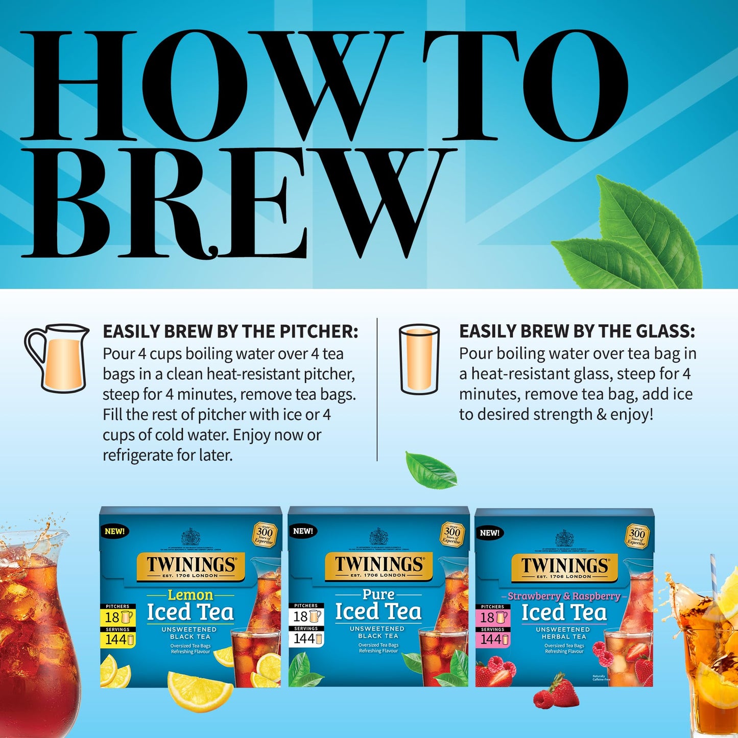 Twinings Iced Tea 3 Pack Variety Bundle (Black, Lemon Black, and Strawberry & Raspberry) 72 Count (Pack of 3), Makes 36 Pitchers or 432 Servings, Unsweetened, Caffeinated