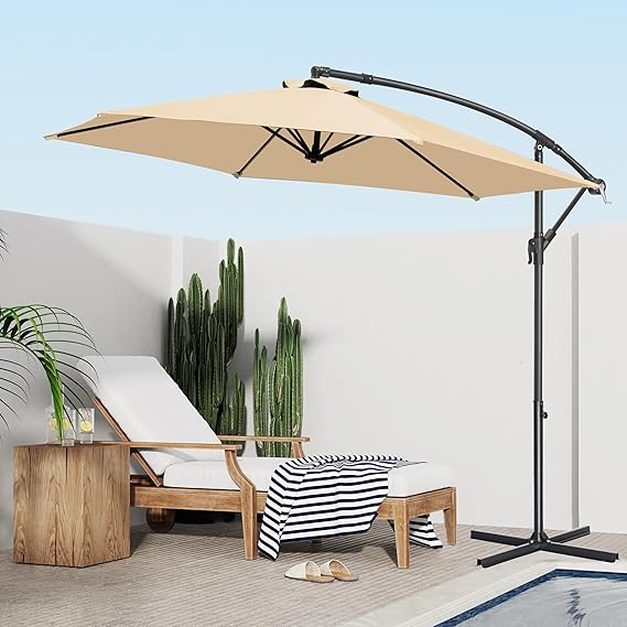 FRUITEAM 10FT Patio Umbrellas Offset Cantilever Umbrella, Large Shade Hanging Market Umbrella, Waterproof & UV Protection Outdoor Pool Umbrella with Ventilation for Backyard/Garden