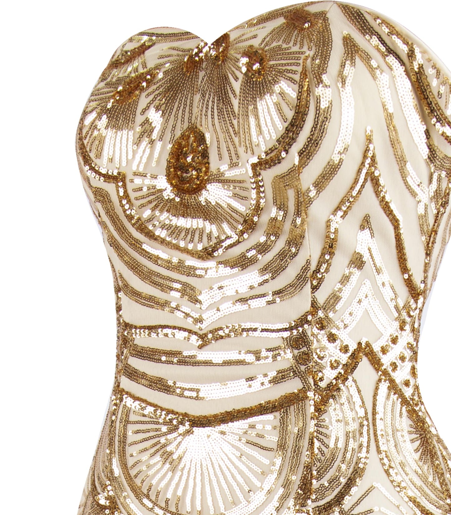 Angel-fashions Women's Champagne Sequin Strapless Sweetheart Mesh Lace up Banquet Dress X-Large