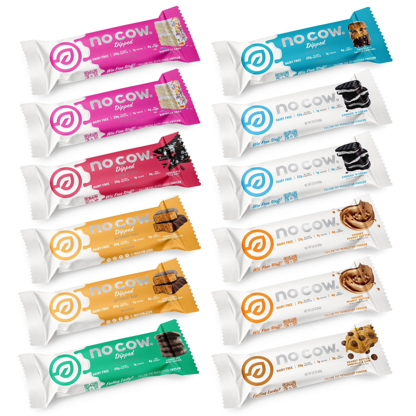 No Cow Protein Bar Brand Sampler, 20g Plus Plant Based Vegan, Keto Friendly, Low Sugar, Low Carb, Low Calorie, Gluten Free, Naturally Sweetened, Dairy Free, Non GMO, Kosher, 12 Pack