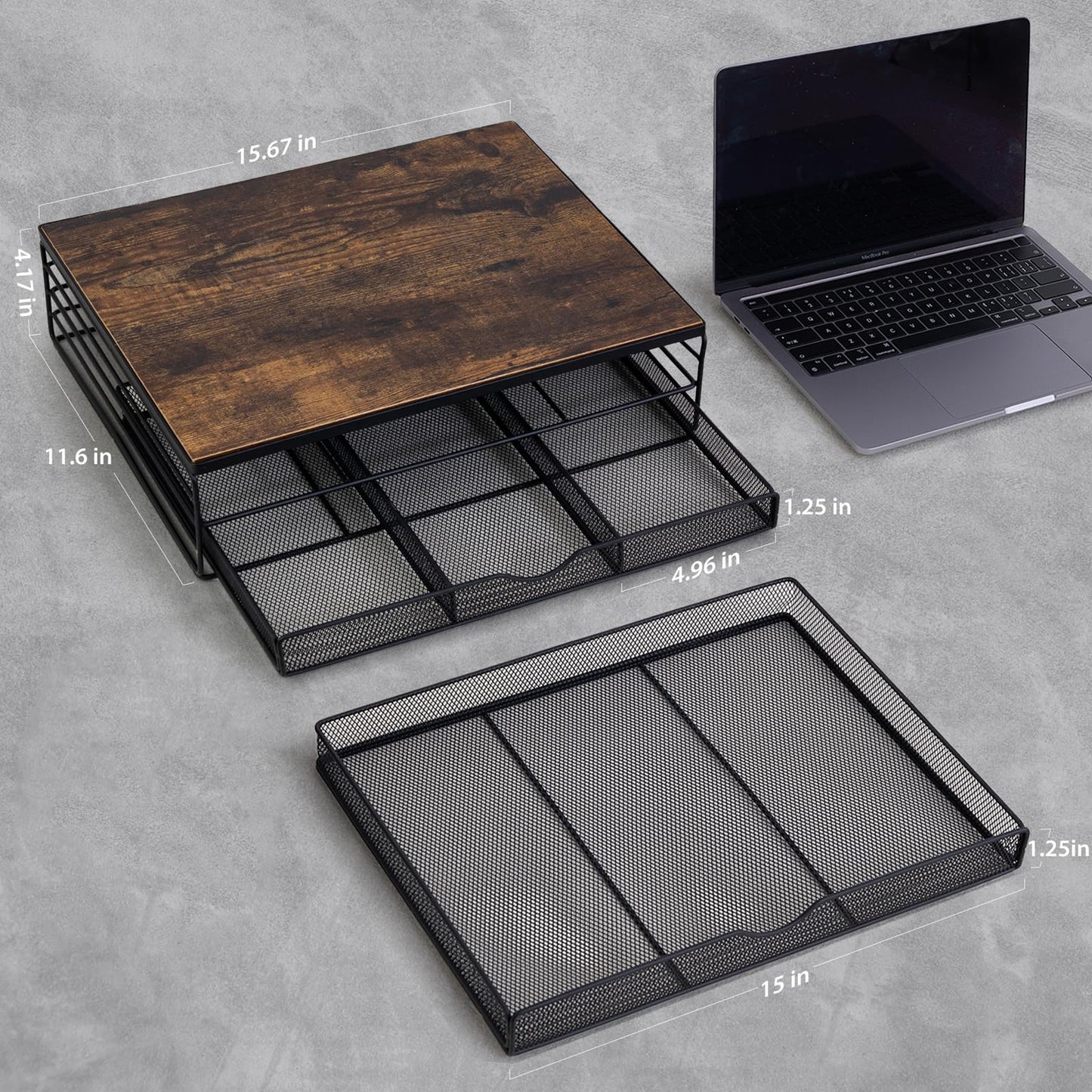 ARCOBIS Wood Monitor Riser with Drawers, Mesh Metal Computer Monitor Stand Riser with Storage for Desk, Max Load Capacity 40LB, 2 Drawers, Rustic Brown