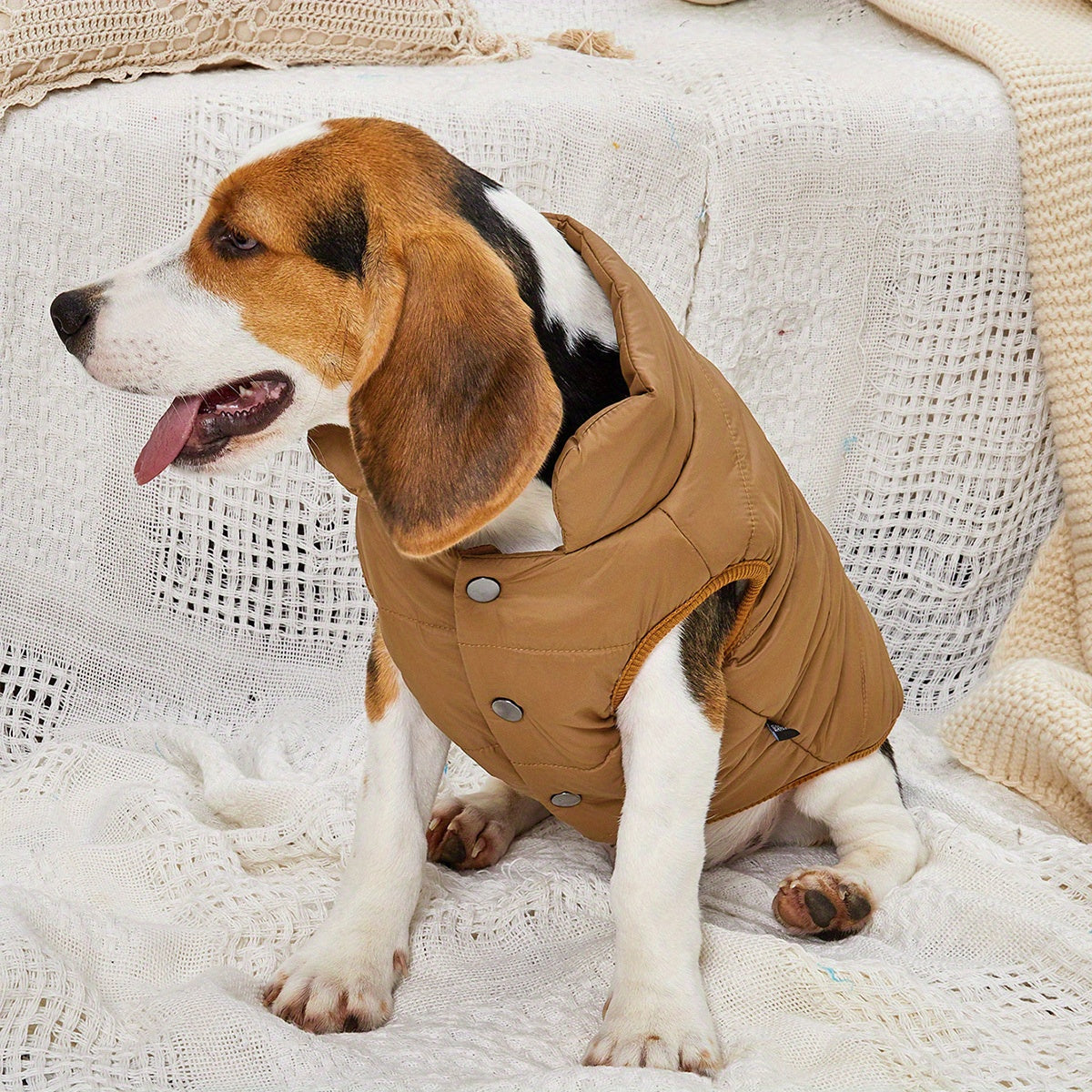 1pc Solid Color Dog Winter Warm Coat Thickened Padded Pet Jacket Soft Comfortable Dog Clothes For Cold Weather