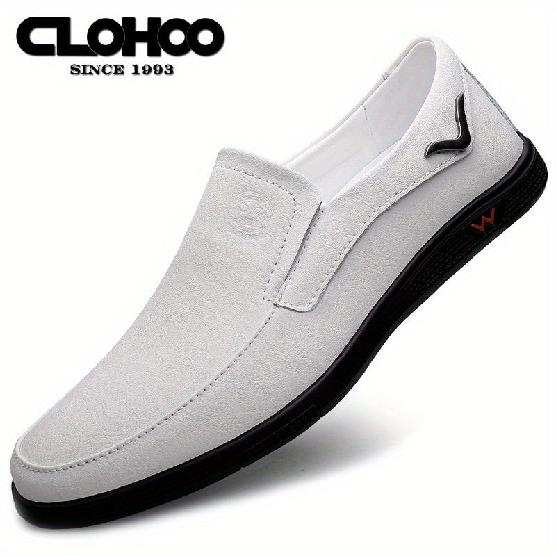 CLOHOO Men's Slip-On Casual Shoes - Genuine Leather Upper, Rubber Sole with PU Cushioned Insole, All-Season Comfort for Business & Vacation, Brown/Black, Casual Footwear | Classic Slipon | Rubber Sole Footwear