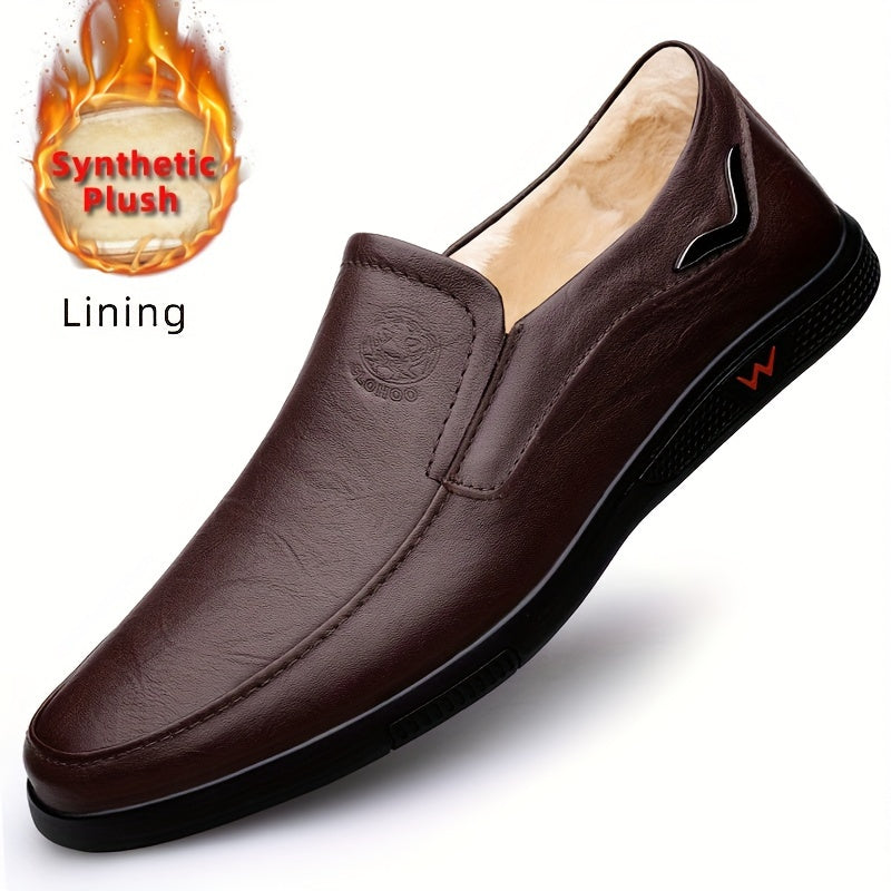 CLOHOO Men's Slip-On Casual Shoes - Genuine Leather Upper, Rubber Sole with PU Cushioned Insole, All-Season Comfort for Business & Vacation, Brown/Black, Casual Footwear | Classic Slipon | Rubber Sole Footwear
