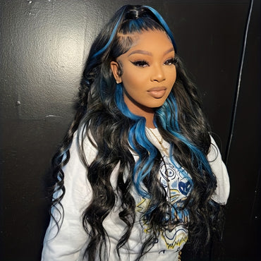 Blue Highlight Body Wave Luxury Wig - 13x4 HD Lace, 180% Density | Brazilian Remy for Ultimate Style & Comfort
