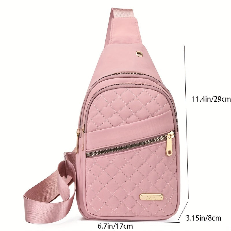 Large Capacity Chest Bag for Women - Adjustable Embroidered Crossbody Bag with Zipper Closure, Polyester Lining, Foldable, and Random Printing - Urban Solid Color Nylon Bag with Comfortable Strap