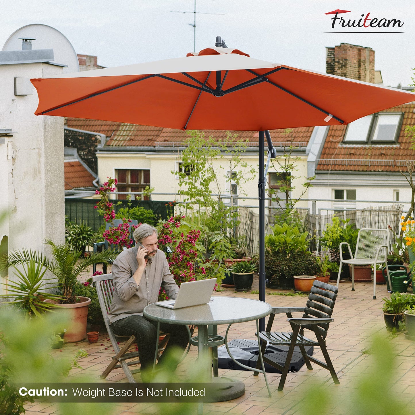 FRUITEAM 10Ft Offset Patio Umbrella, Cantilever Hanging Umbrellas, Outdoor Umbrella Large Market Umbrella with Crank & Cross Bar, Waterproof UV Protection UPF50+ for Garden/Pool/Backā¦