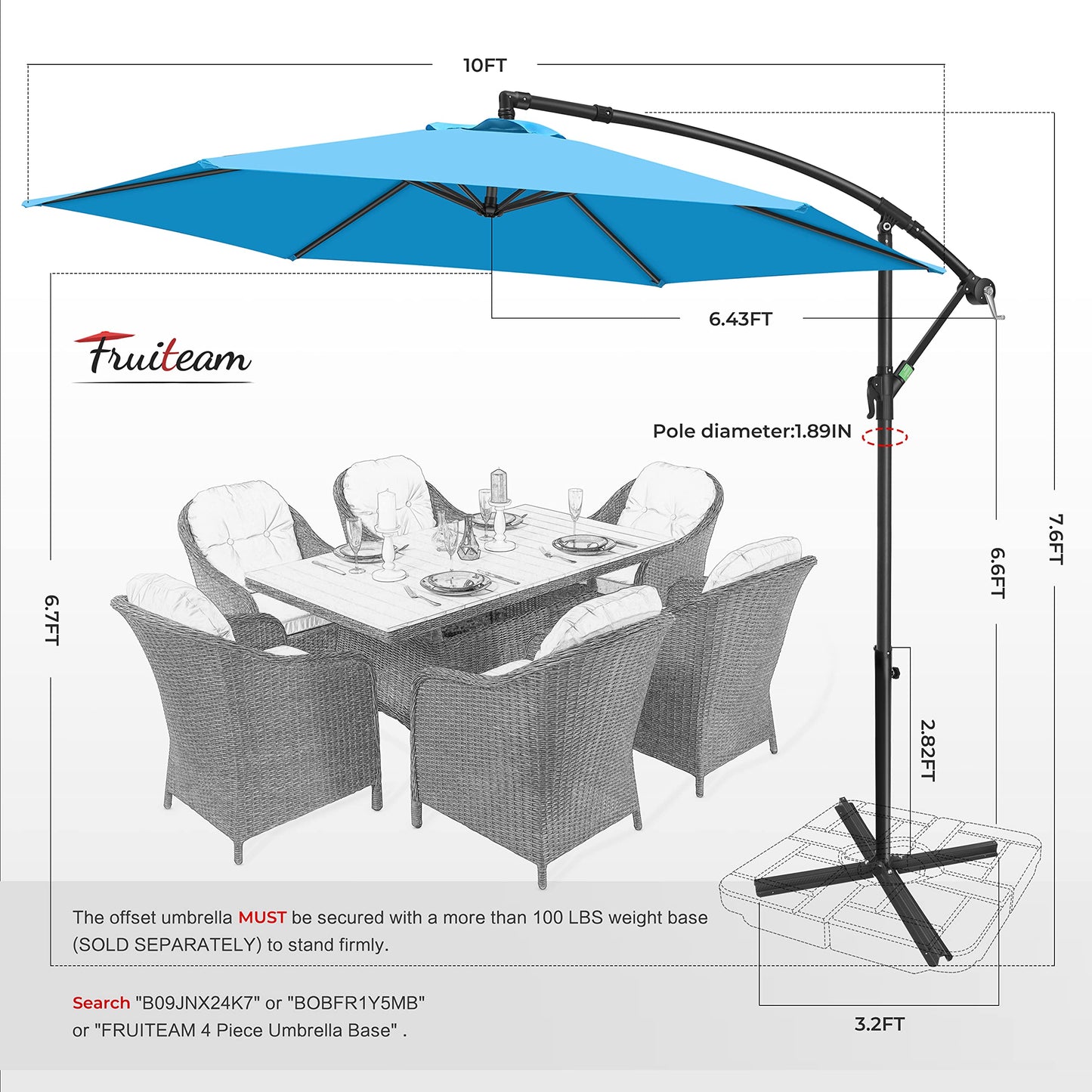 FRUITEAM 10FT Patio Offset Umbrellas Cantilever Umbrella, Large Hanging Market Umbrella Large with Crank & Cross Bar, Waterproof UV Protection Outdoor Umbrella with Ventilation for Backyard/Garden…