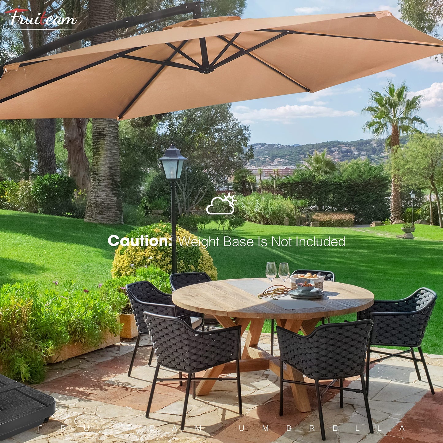 FRUITEAM 10FT Patio Offset Umbrella Cantilever Umbrella, Large Hanging Market Umbrella with Crank & Cross Bar, Waterproof UV Protection Outdoor Umbrella with Ventilation for Backyard, Garden