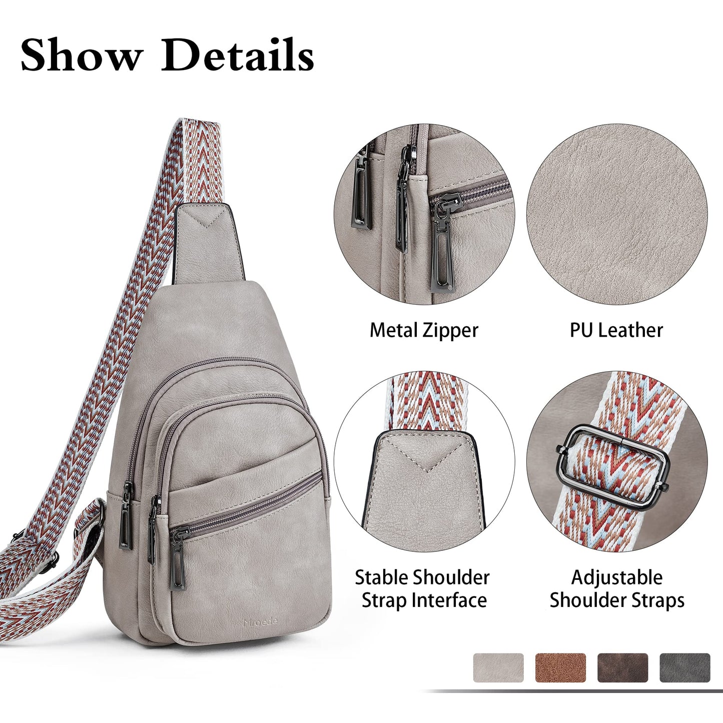 Mroede Sling Bag Crossbody Bags for Women 5 Pockets, Fanny Packs for Women Chest Bag for Work Shopping