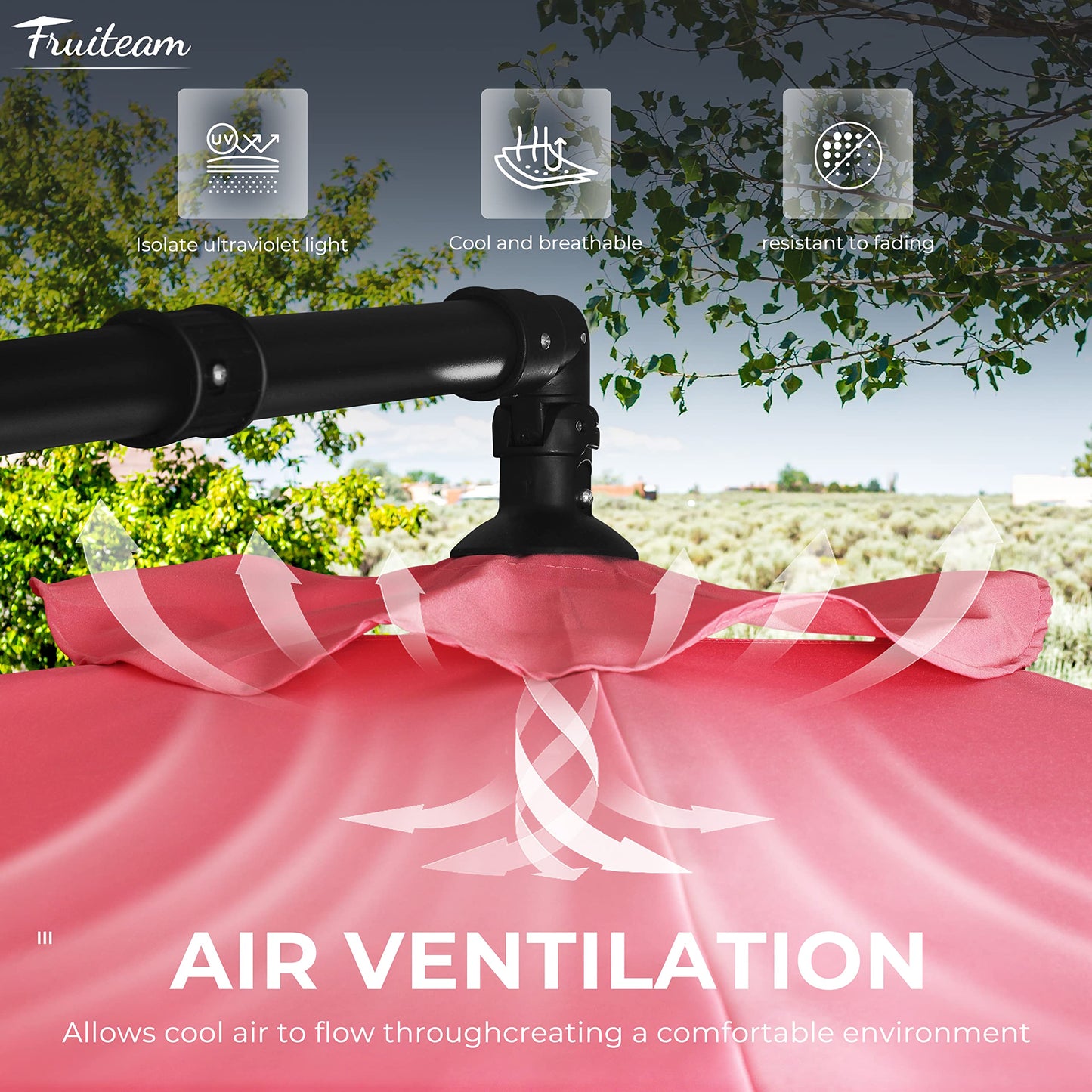 FRUITEAM 10ft Patio Umbrella Fade-resistant Offset Hanging Umbrellas, Large Market Umbrella UV Protection, Outdoor Umbrella with Ventilation for Backyard, Deck, Garden