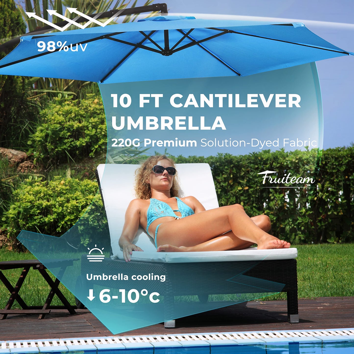 FRUITEAM 10FT Patio Offset Umbrellas Cantilever Umbrella, Large Hanging Market Umbrella Large with Crank & Cross Bar, Waterproof UV Protection Outdoor Umbrella with Ventilation for Backyard/Garden…