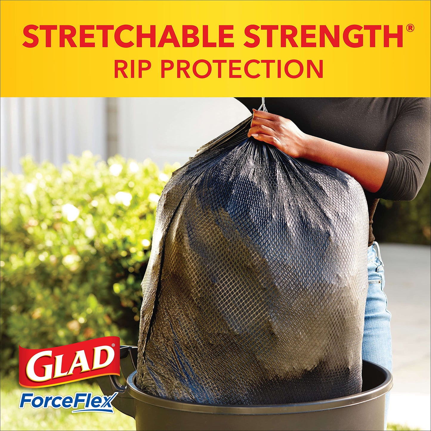 Glad Trash Bags, Large Drawstring Garbage Bags ForceFlex with Clorox, 30 Gallon, Mountain Air, 25 Count