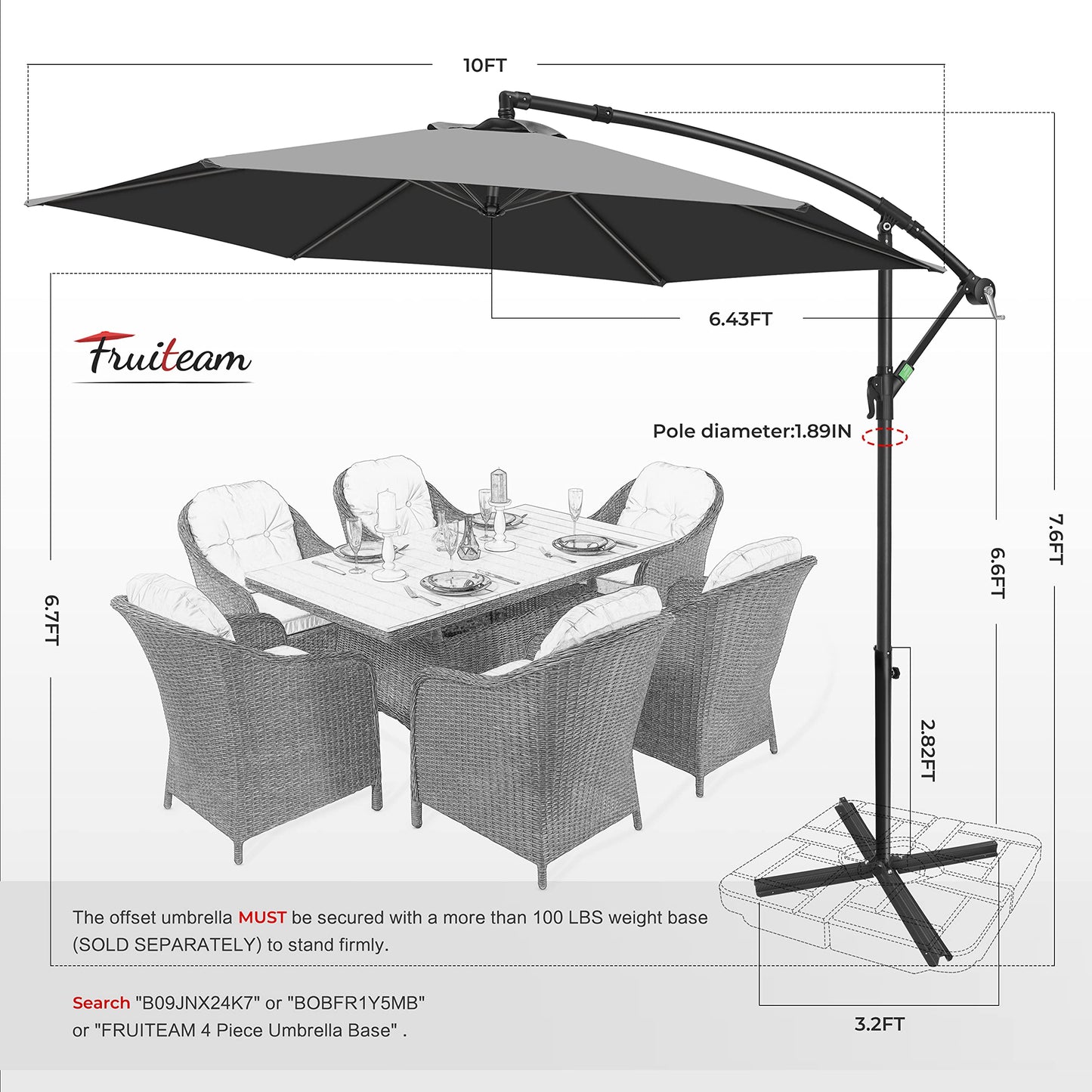 FRUITEAM 10FT Patio Offset Umbrellas Cantilever Umbrella, Large Hanging Market Umbrella Large with Crank, Waterproof UV Protection Outdoor Umbrella with Ventilation for Backyard/Garden